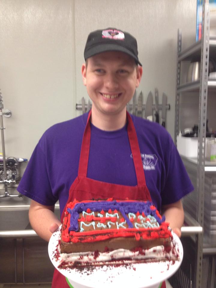 Mark iced his first cake in July. The Kohlers wanted to sell it, but he wanted to take it home.
