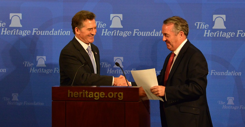 Heritage Foundation President, Jim DeMint and Liam Fox. (Photo: Tommy Gilligan)
