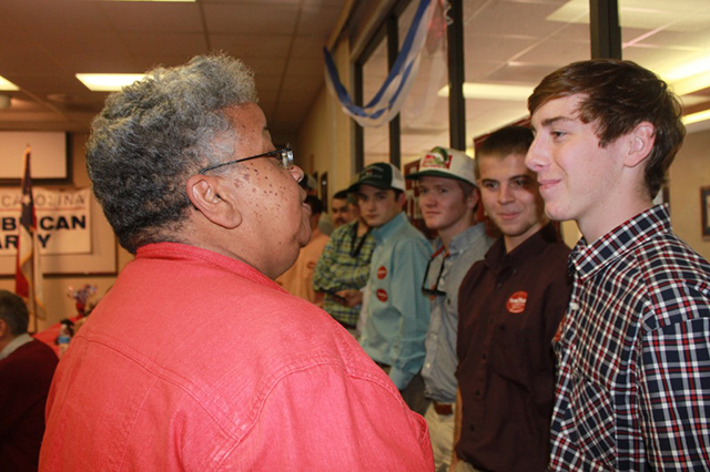 Ada Fisher, the Republican National committeewoman for North Carolina, tried to relate with college students at a campaign event. Photo: Josh Siegel/The Daily Signal