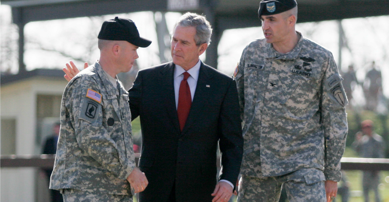 George W. Bush talks with soldiers at Fort Benning, Ga. in 2007. (Photo: Stefan Zaklin/EPA/Newscom)