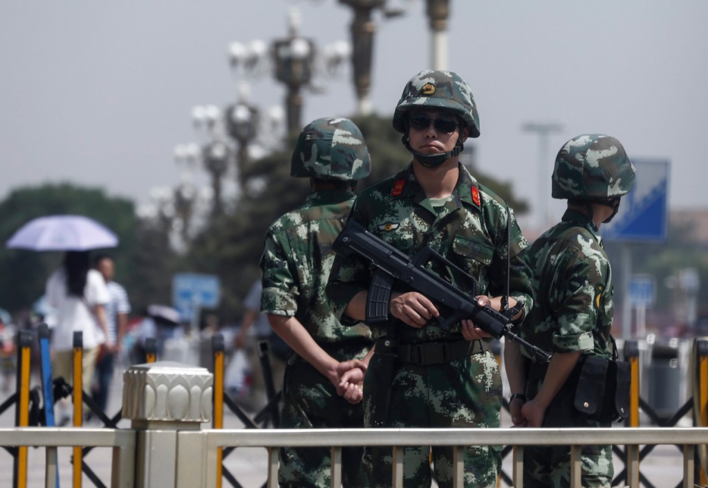 Chinese paramilitary police are deployed to the vicinity of Tiananmen Square in Beijing, China, 03 June 2015 to ensure no uprisings from the Chinese people on the 26th anniversary of the bloody incident. (Photo: ROLEX DELA PENA/EPA/Newscom)
