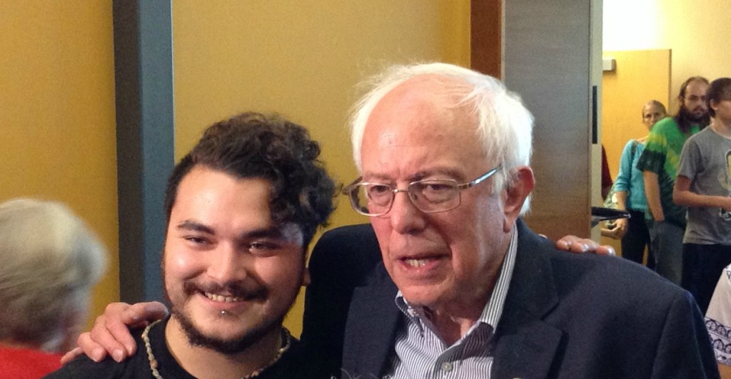 Bernie Sanders poses with a fan at Iowa Central Community College. (Photo: Leah Jessen/The Daily Signal)