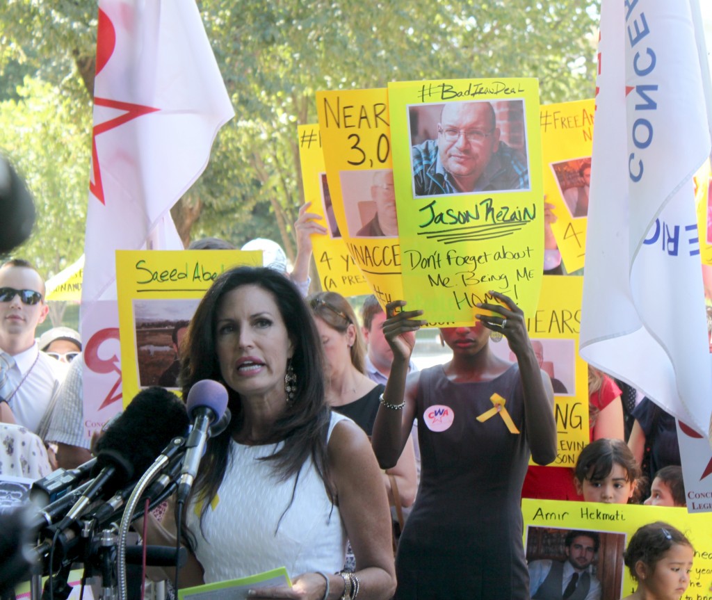 Penny Nance, President for Concerned Women for America, addresses the crowd at the Iran rally on Thursday. (Photo: Samantha Reinis/The Daily Signal)