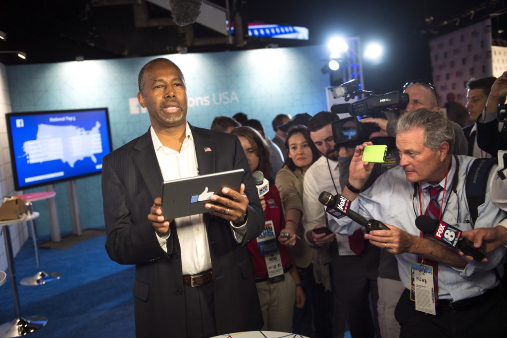 Dr. Ben Carson participates in a Facebook question-and-answer forum prior to the presidential debate. (Photo: Kevin Dietsch/UPI/Newscom)