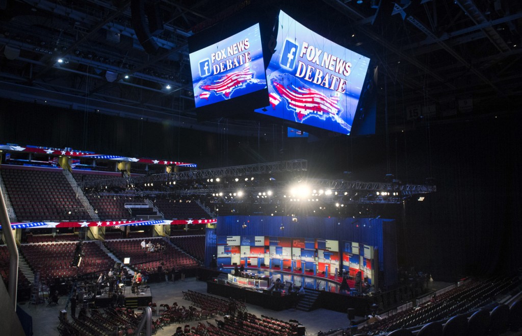 The debate stage prior to the Republican presidential debate. (Photo: Kevin Dietsch/UPI/Newscom)