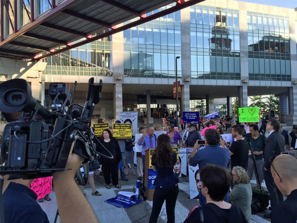 Anti-Republican protesters staged a rally before Thursday's Republican debate. (Photo: Rob Bluey/The Daily Signal)