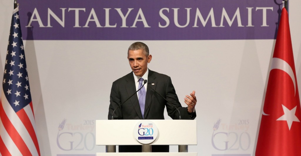 President Barack Obama defended his remarks that ISIS has been "contained" during remarks to the press in Turkey on Monday. (Photo: Depo Photos/ZUMA Press/Newscom)