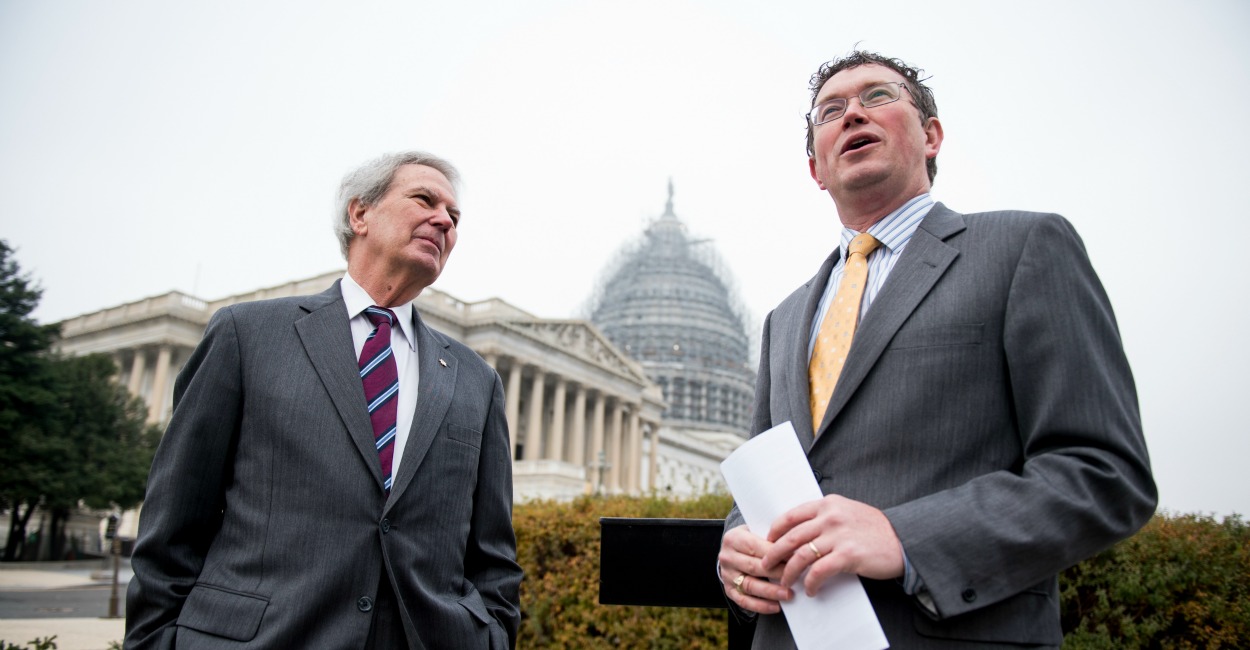 Reps. Walter Jones, R-N.C., left, and Thomas Massie, R-Ky., were two of nine Republicans who didn't vote for Paul Ryan as speaker in 2015. (Photo: Bill Clark/CQ Roll Call/Newscom)