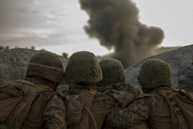 U.S. Marines observe explosives detonate from a safe distance on a demolitions range at Crow Valley, the Philippines. (Photo: Staff Sgt. Joseph DiGirolamo/Released)