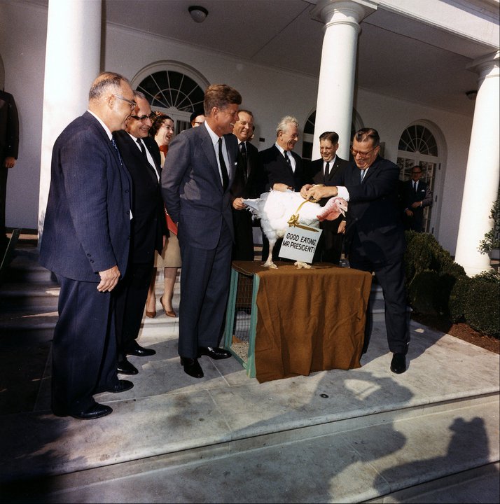 Presentation of a Thanksgiving turkey to John F. Kennedy in 1963.  (Photo: Archives/Kennedy Presidential Library)