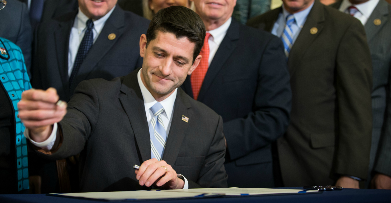 House Speaker Paul Ryan prepares to sign the Obamacare repeal bill, which President Obama later vetoed. (Photo: Erin Schaff/UPI/Newscom)
