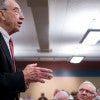 Sen. Chuck Grassley holds a town hall meeting March 28 at the public library in Rock Rapids, Iowa, where the issue of the Supreme Court vacancy came up. (Photo: Bill Clark/CQ Roll Call/Newscom)
