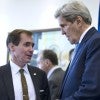 U.S. Secretary of State John Kerry speaking to State Department spokesman John Kirby. (Photo: Carlo Allegri/Reuters/Newscom)