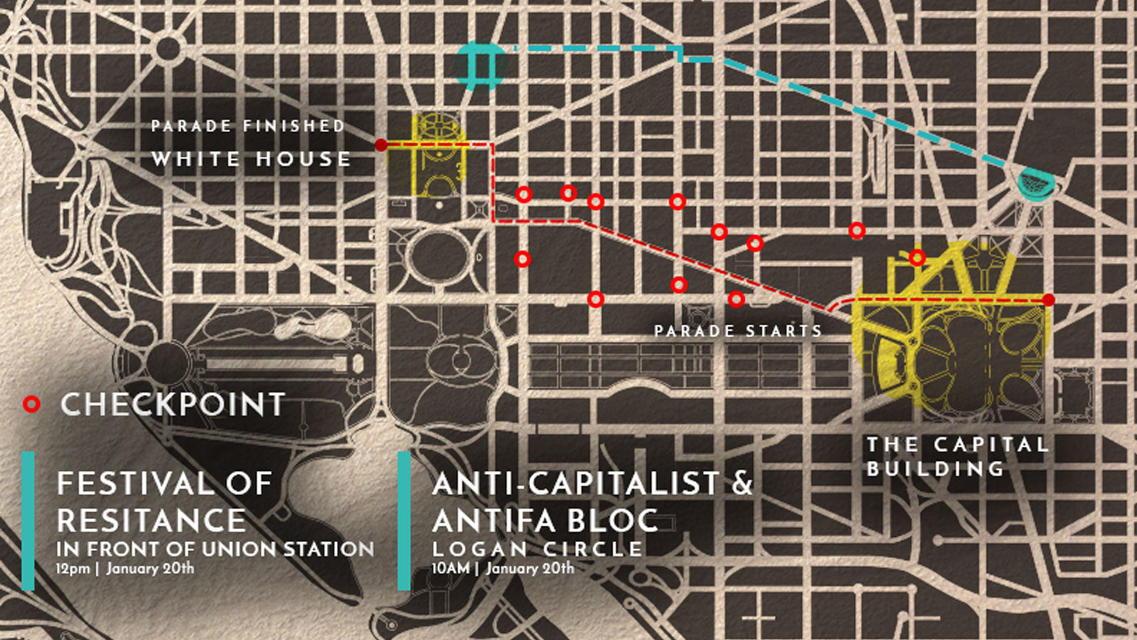 A map provided to Washington-bound protesters by the anti-Trump group Disrupt J20.