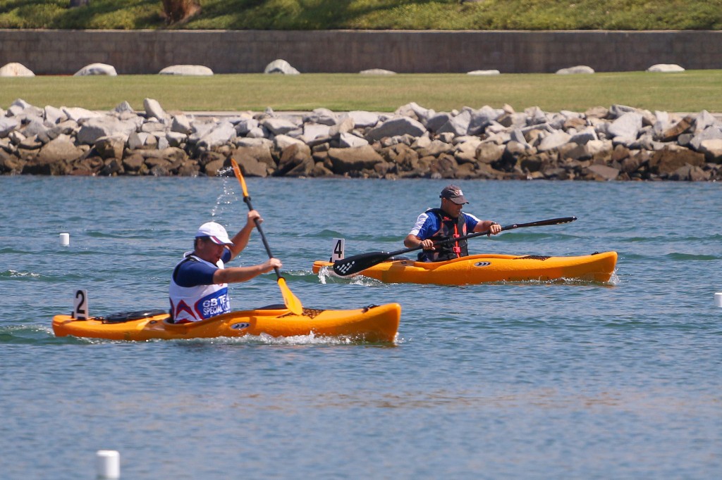 Two competitors race to be the first to finish in a kayaking event. (Photo: Flickr/SpecialOlympicsUSA)