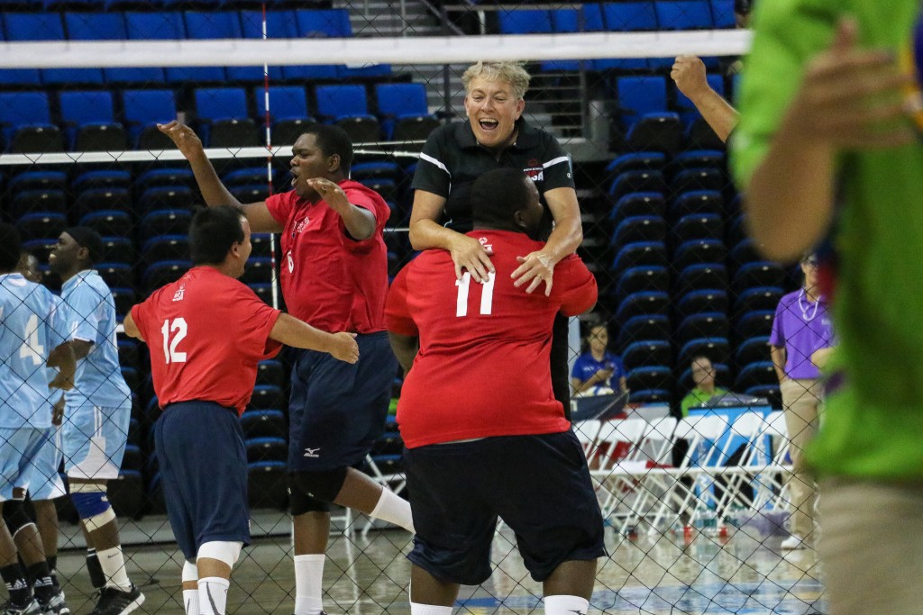 Volleyball players for the USA celebrate after a victory. (Photo: Flickr/SpecialOlympicsUSA)