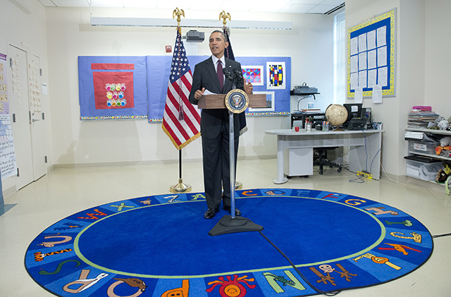 United States President Barack Obama makes remarks on the situation in Ukraine at Powell Elementary School in Washington, DC, USA, on Tuesday, March 4, 2014.  Photo by Ron Sachs/Pool/ABACAPRESS.COM