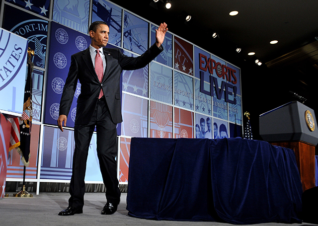 President Barack Obama waves at the Export-Import Bank's annual conference in Washington, DC in 2010. (Photo: KEVIN DIETSCH / POOL/EPA/Newscom)