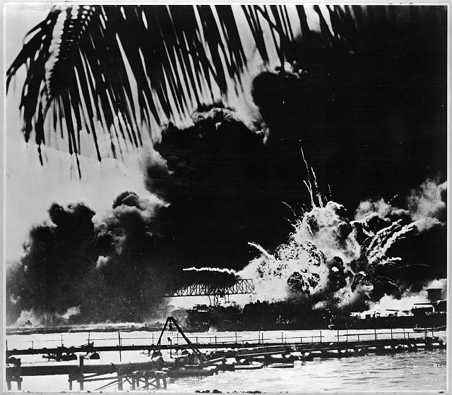 Pearl Harbor naval base and U.S.S. Shaw ablaze after the Japanese attack. (Photo: Library of Congress Prints and Photographs)
