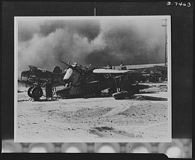 One of the 80 U.S. Navy planes wrecked by Japanese bombs and bullets during the air attacks on Pearl Harbor. The plane was an OS2U, an Observation Scout built by Vought-Sikorsky. (Photo: Library of Congress Prints and Photographs)