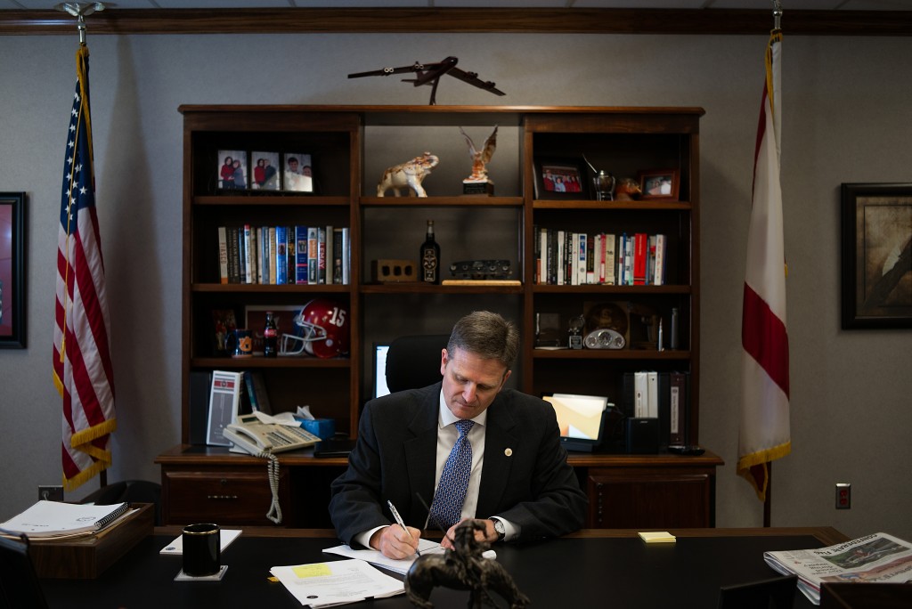 Alabama Department of Corrections Commissioner Jeff Dunn works in his Montgomery office. Dunn was appointed to his position by Gov. Robert Bentley on April 1, 2015. (Photo: Bob Miller for The Daily Signal)