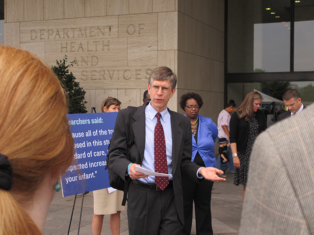 Dr. Michael Carome of Public Citizen speaks  last summer outside HHS headquarters. (Photo: Angela Bradbery)