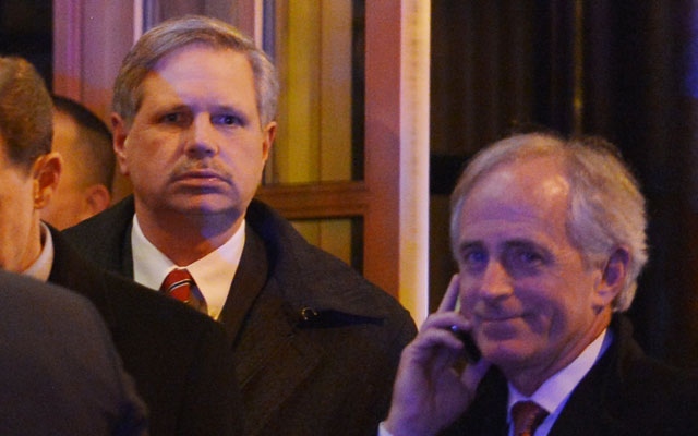 John Hoeven (L), R-ND, and Senator Bob Corker (R), R-TN (MANDEL NGAN/AFP/Getty Images/Newscom)