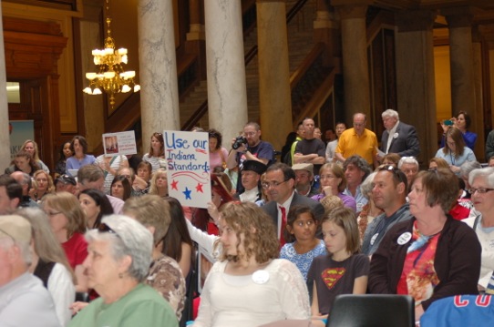 Protest at a meeting of the Indiana Education Roundtable, April 21 2014. Photo: Hoosiers Against Common Core