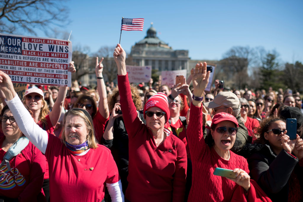 Demonstrators gather for a "Day Without a Woman" rally outside the U.S. Capitol, March 8, 2017. (Photo: Tom Williams/CQ Roll Call/Newscom)