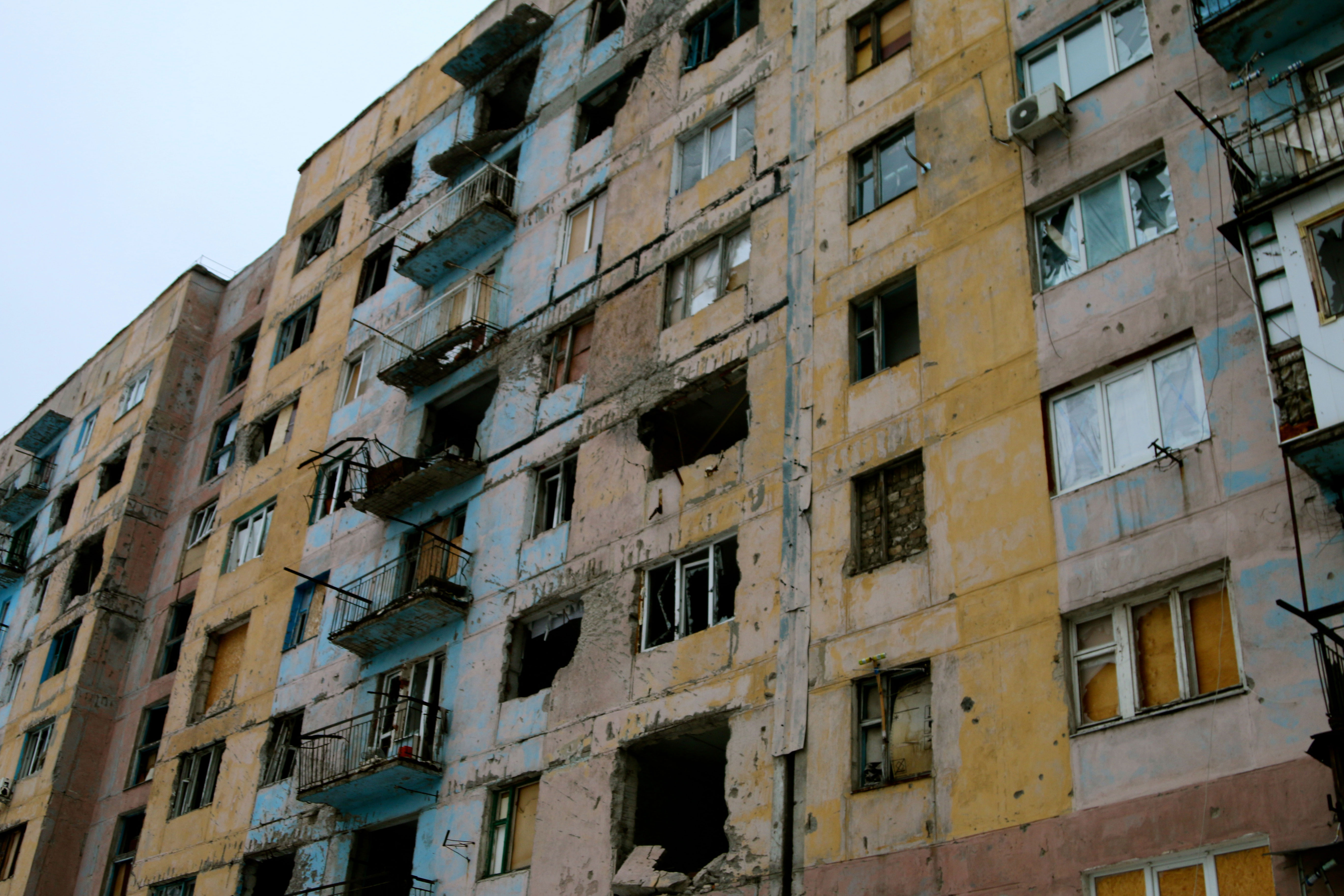 Buildings damaged by the war in the eastern Ukrainian town of Avdiivka.