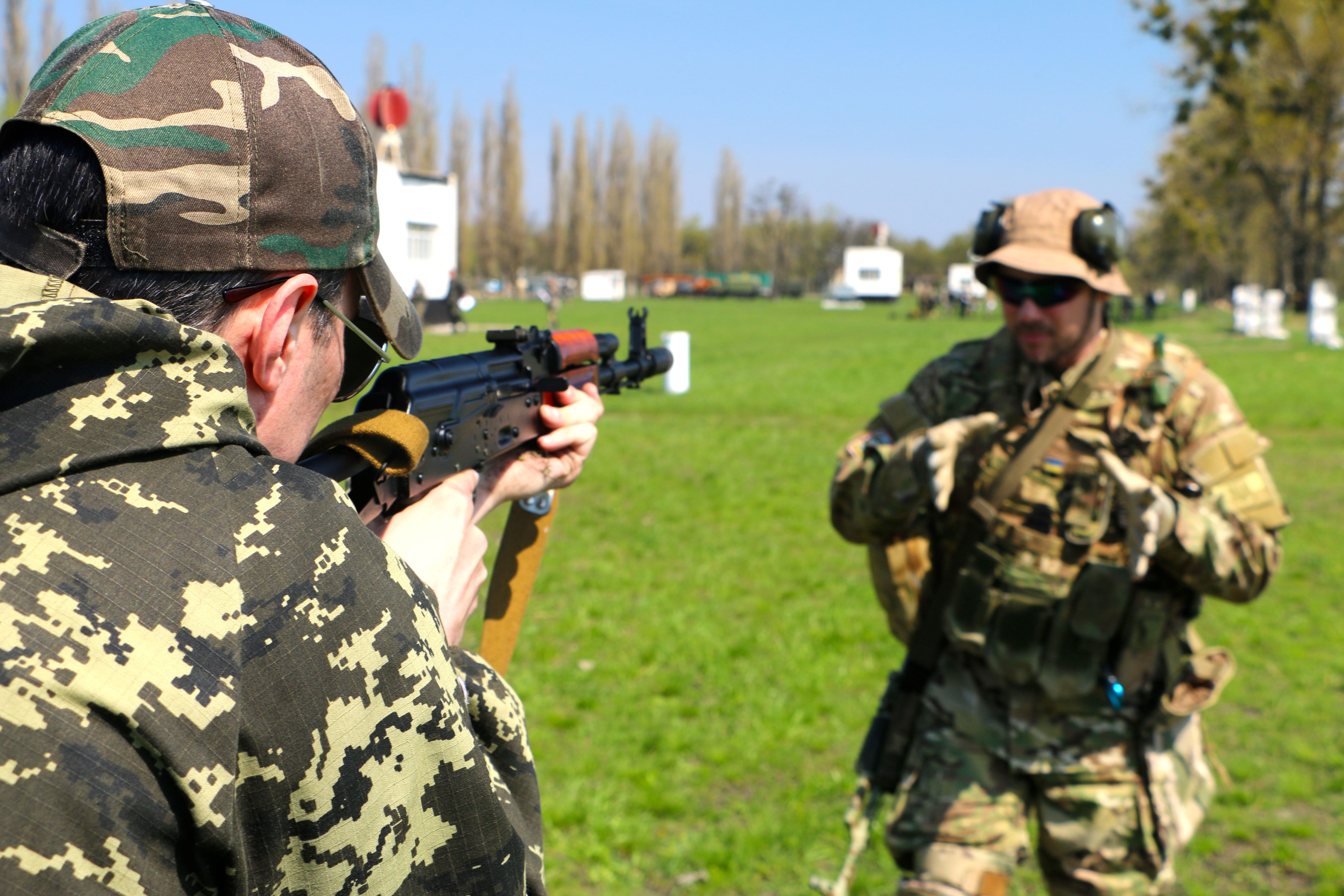 A territorial defense battalion trains outside the Ukrainian city of Dnipro.