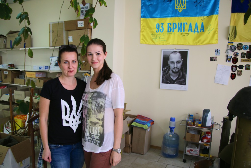 Inna Dubniak, 36 (left), and Julia Dimitrova—civilian volunteers at their office in Dnipropetrovsk (Photo: Nolan Peterson/The Daily Signal) 