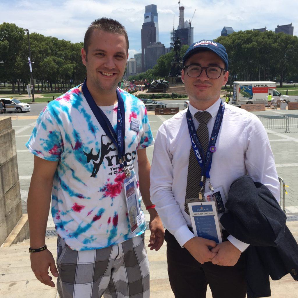 Tyson Miller, 28, and Sebastian Feculak, 23, promise to continue advocating for liberal policies after campaigning for Sen. Bernie Sanders. (Photo: Josh Siegel/The Daily Signal)