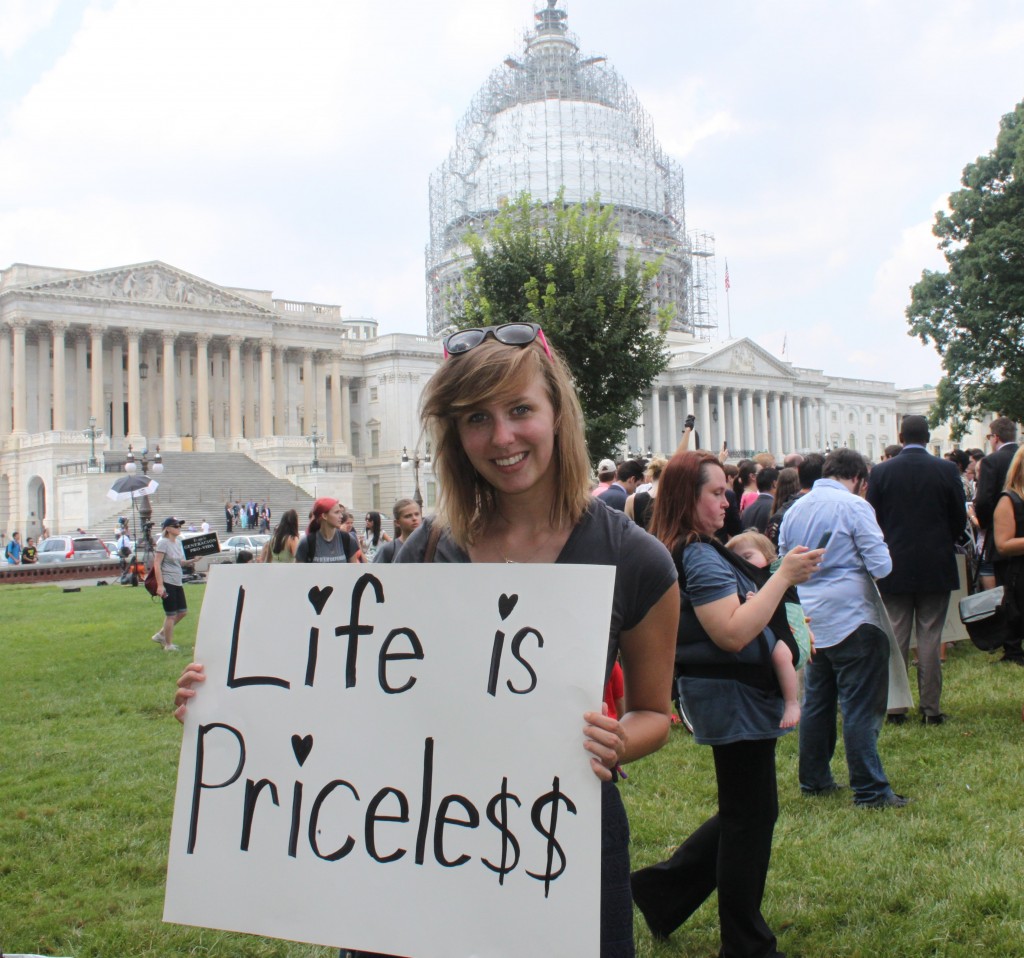 A demonstrator's sign alludes to the importance of life in reference to Planned Parenthood's sale of fetal tissue recently revealed in a shocking undercover video. (Photo: Samantha Reinis/The Daily Signal) 