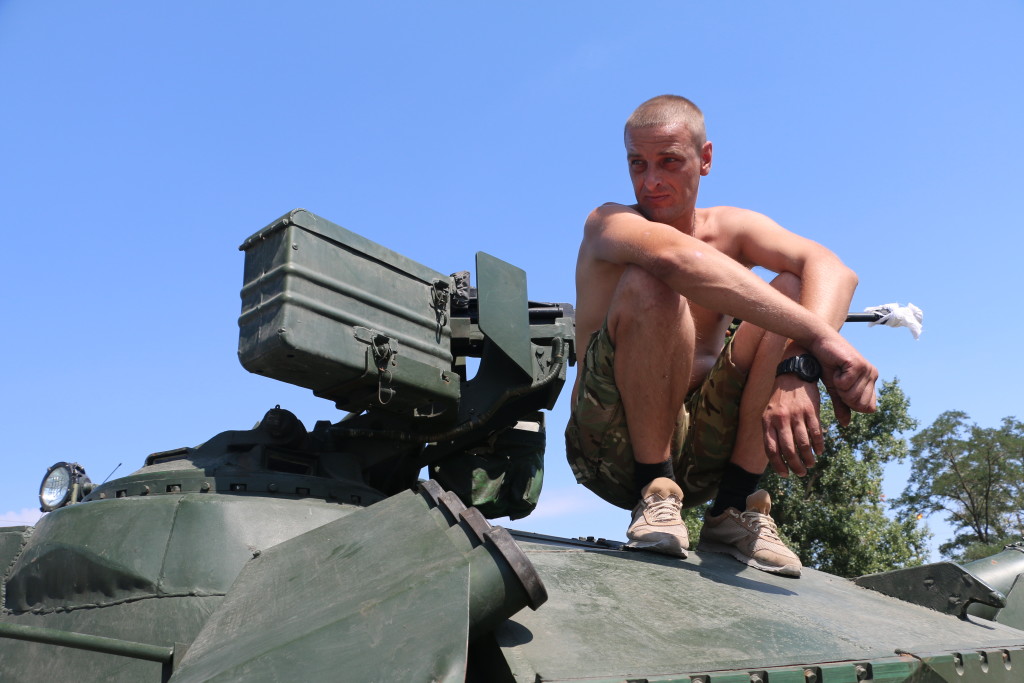 The Azov Battalion’s tanks formerly belonged to the Red Army. (Photo: Nolan Peterson/The Daily Signal)