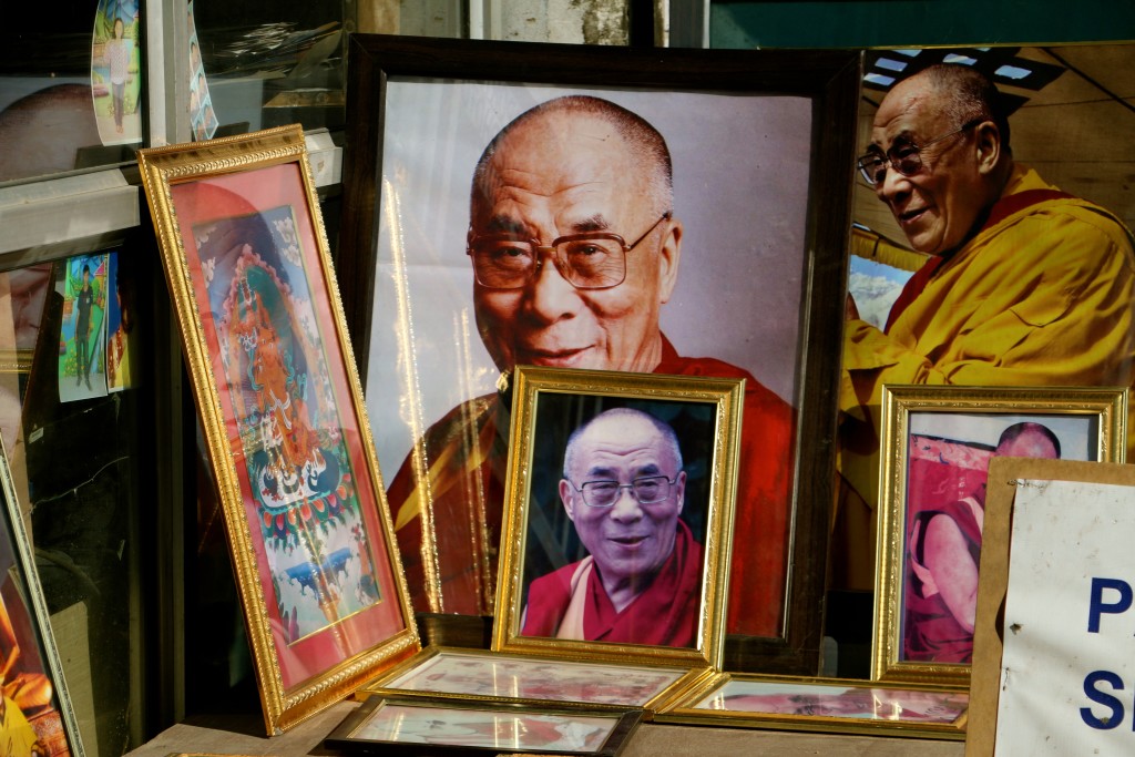 Images of the Dalai Lama, which are ubiquitous among Tibetan refugee colonies, in a shop in Leh. (Photo: Nolan Peterson/The Daily Signal)