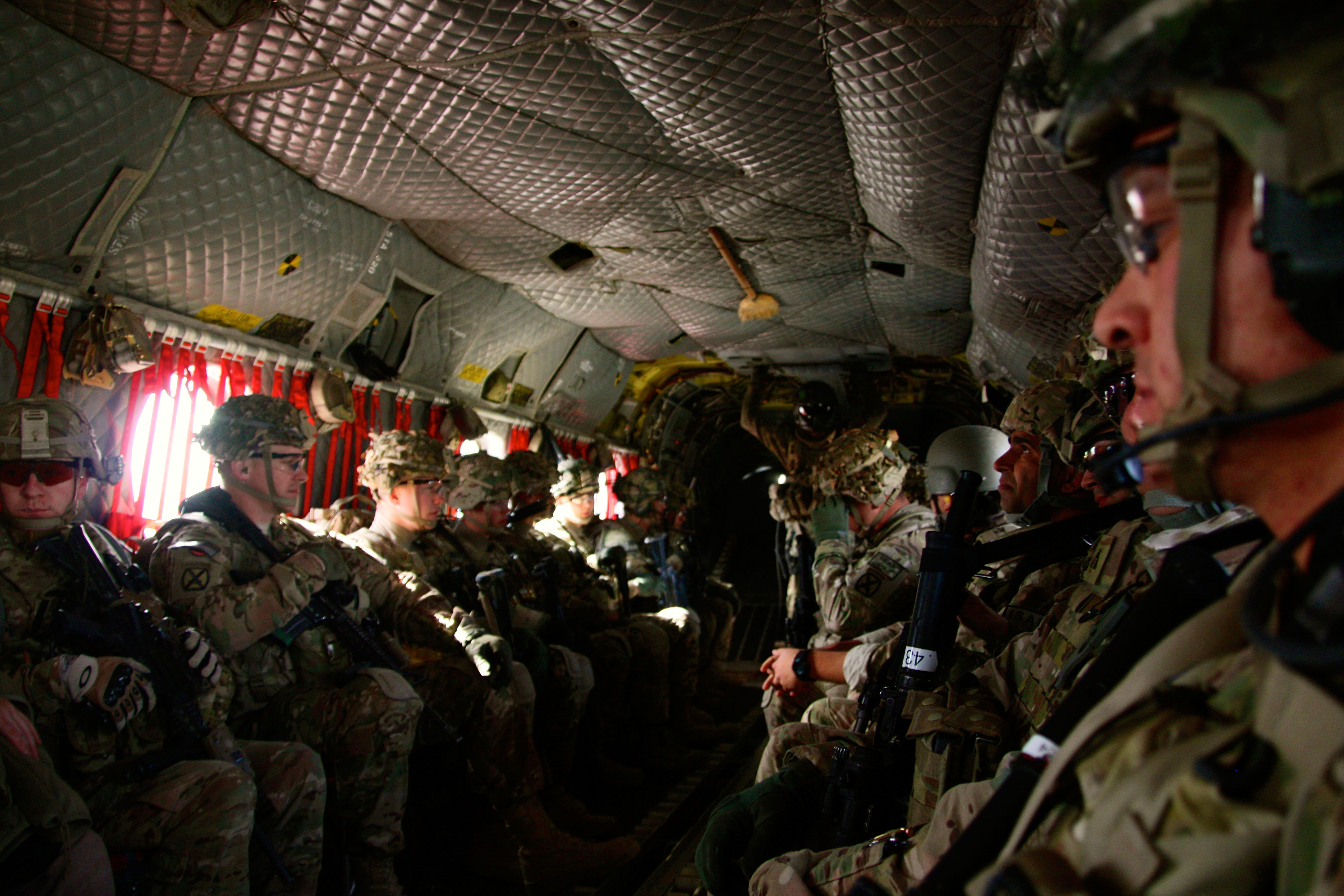 Inside a U.S. Army CH-47 Chinook helicopter in Afghanistan.