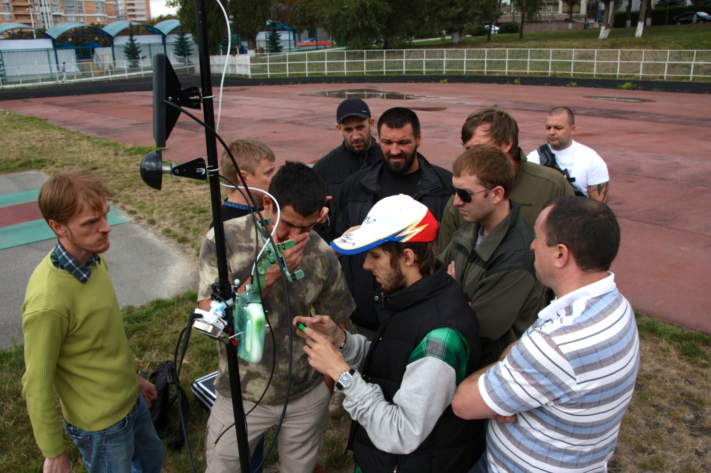 Kyiv IT Academy students teach Ukrainian special operations soldiers to operate a small surveillance drone. (Photo: Nolan Peterson/The Daily Signal)