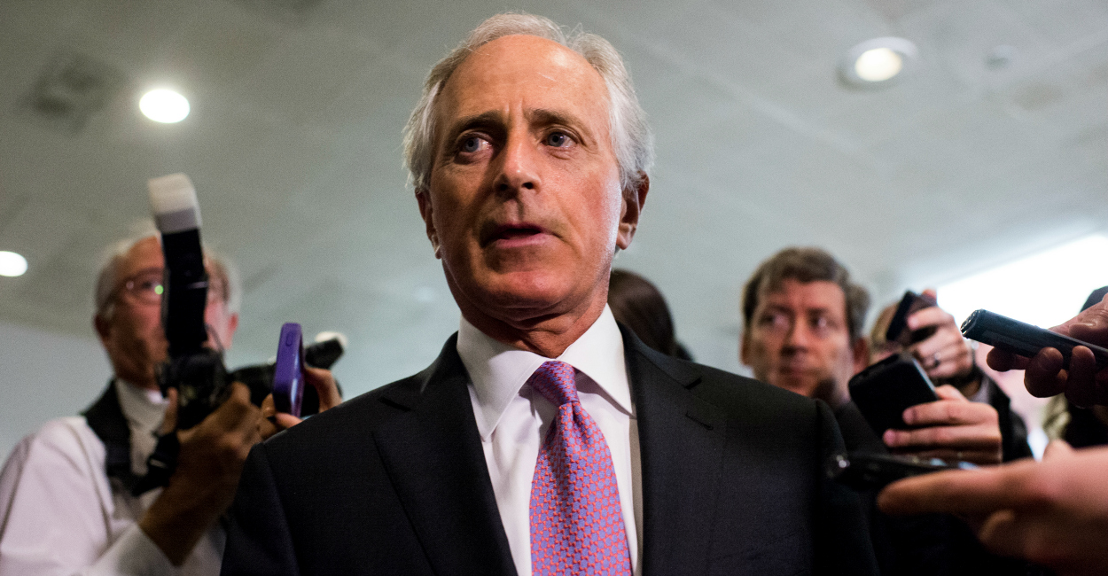 Sen. Bob Corker, Senate Foreign Relations chairman, arrives for a briefing on Iran nuclear negotiations with Secretary of State John Kerry in the Capitol on Tuesday, April 14. (Photo: Bill Clark/CQ Roll Call/Newscom)