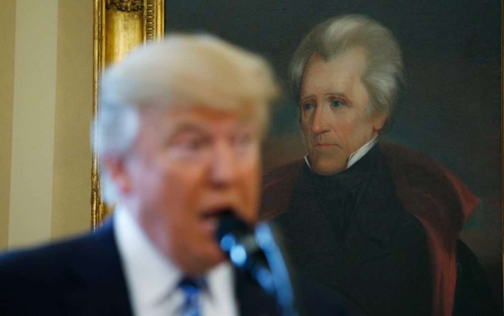 A portrait of Andrew Jackson hangs in the Oval Office. (Photo: Kevin Lamarque/Reuters/Newscom)
