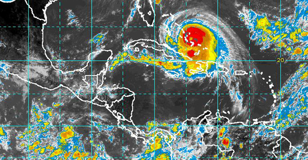 A satellite image taken of Hurricane Joaquin on Thursday shows it passing over the Bahamas. (Photo: NOAA/UPI/Newscom)