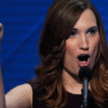 Sarah McBride, national spokesperson for the Human Rights Campaign, takes the stage on the final night of the Democratic National Convention in Philadelphia. McBride is the first transgender individual to speak at a national convention of a major political party. (Photo: Reuters/Mike Segar/Newscom)