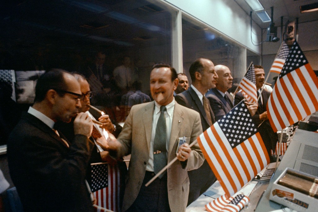NASA officials celebrate in the  Mission Control Center after the successful conclusion of the Apollo 11 lunar landing mission. (Photo: NASA)