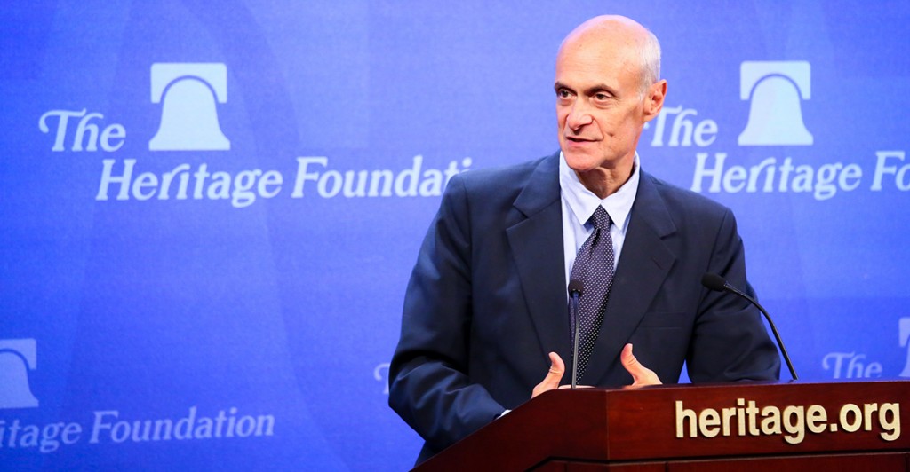 The Honorable Michael Chertoff speaks at a Heritage Foundation event, "Visa Waiver Program and the Safety of America" Oct. 6. (Photo: Paul Morse)