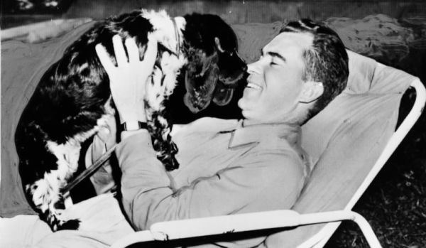 Although Nixon’s cocker spaniel never lived in the White House, Checkers became a celebrity after then-Senator Nixon mentioned the dog in a televised speech on Sept. 23, 1952. (Photo: Newscom)