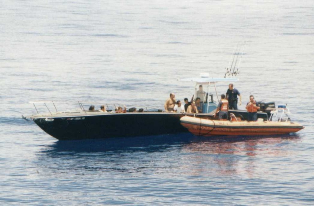 Smugglers charge hefty fees to outrun Coast Guard patrols. Sometimes they make it. Sometimes they don’t, as was the case in this 2002 photo. (Photo: U.S. Coast Guard) 