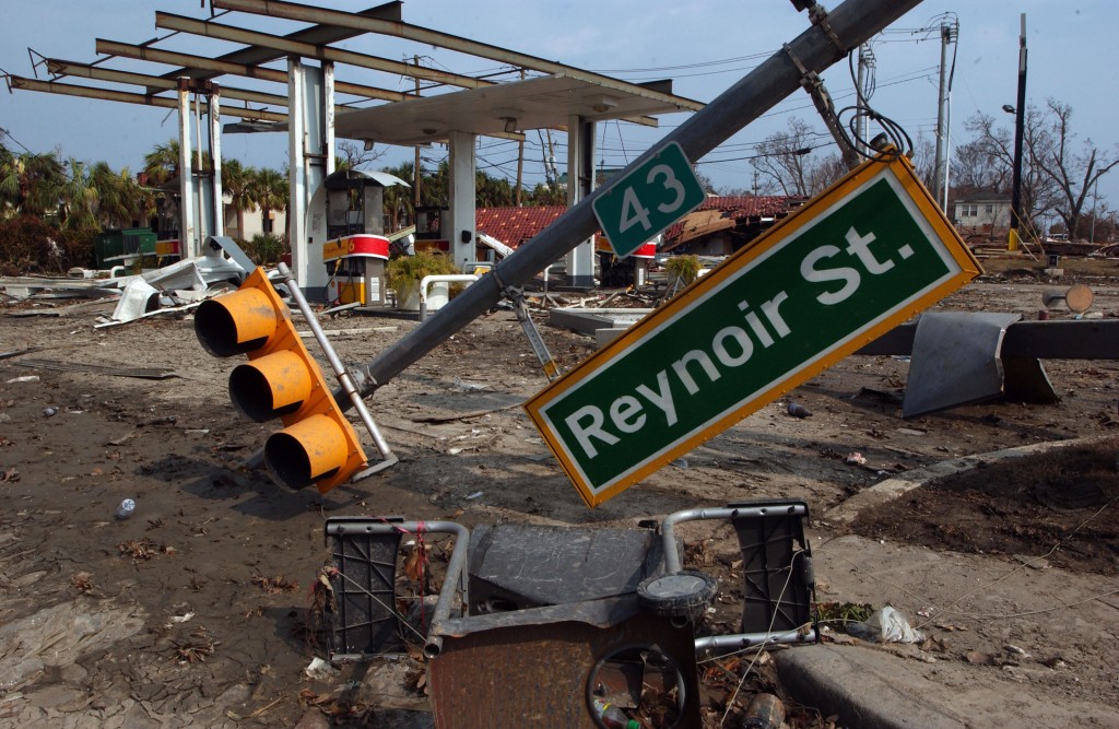 The aftermath of Hurricane Katrina shows the utter devastation of the storm as it ripped roofs off of structures and downed traffic lights. (Photo: Kristin Callahan/ACE Pictures/Newscom)