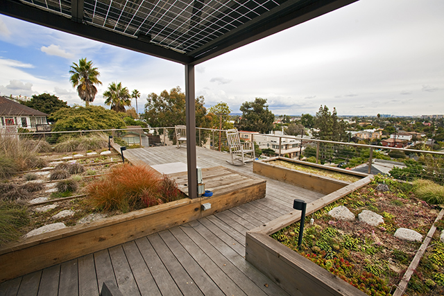 A multilevel, prefab green home in Santa Monica, Calif., uses recycled materials and Forest Stewardship Council cedar. (Photo: Newscom)