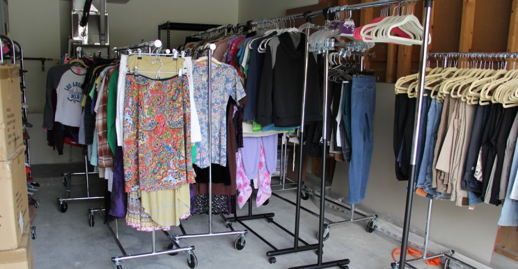 A garage filled with donated items serves as a shopping hub for residents. (Photo: Billy Glading/The Daily Signal)