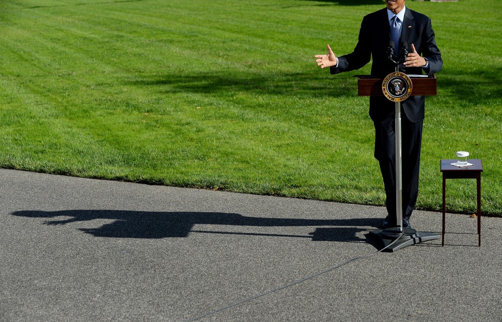 President Barack Obama delivers a statement about Ebola on the South Lawn of the White House Oct. 28. 